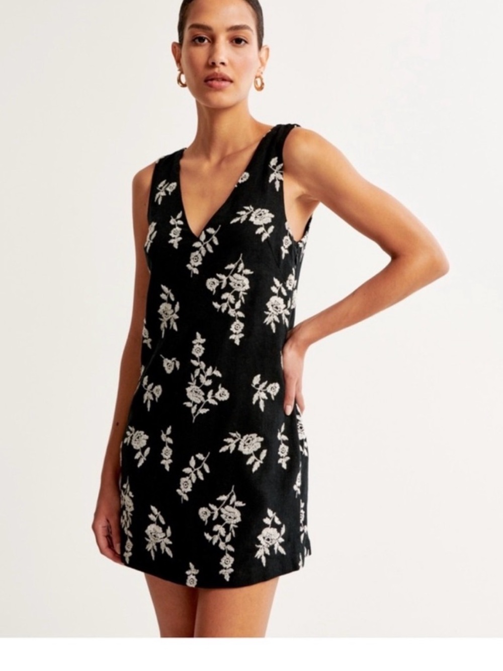 Abercrombie & Fitch Black Mini Dress with White Floral Embroidery